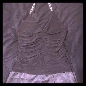 Black top with crystal embroidery